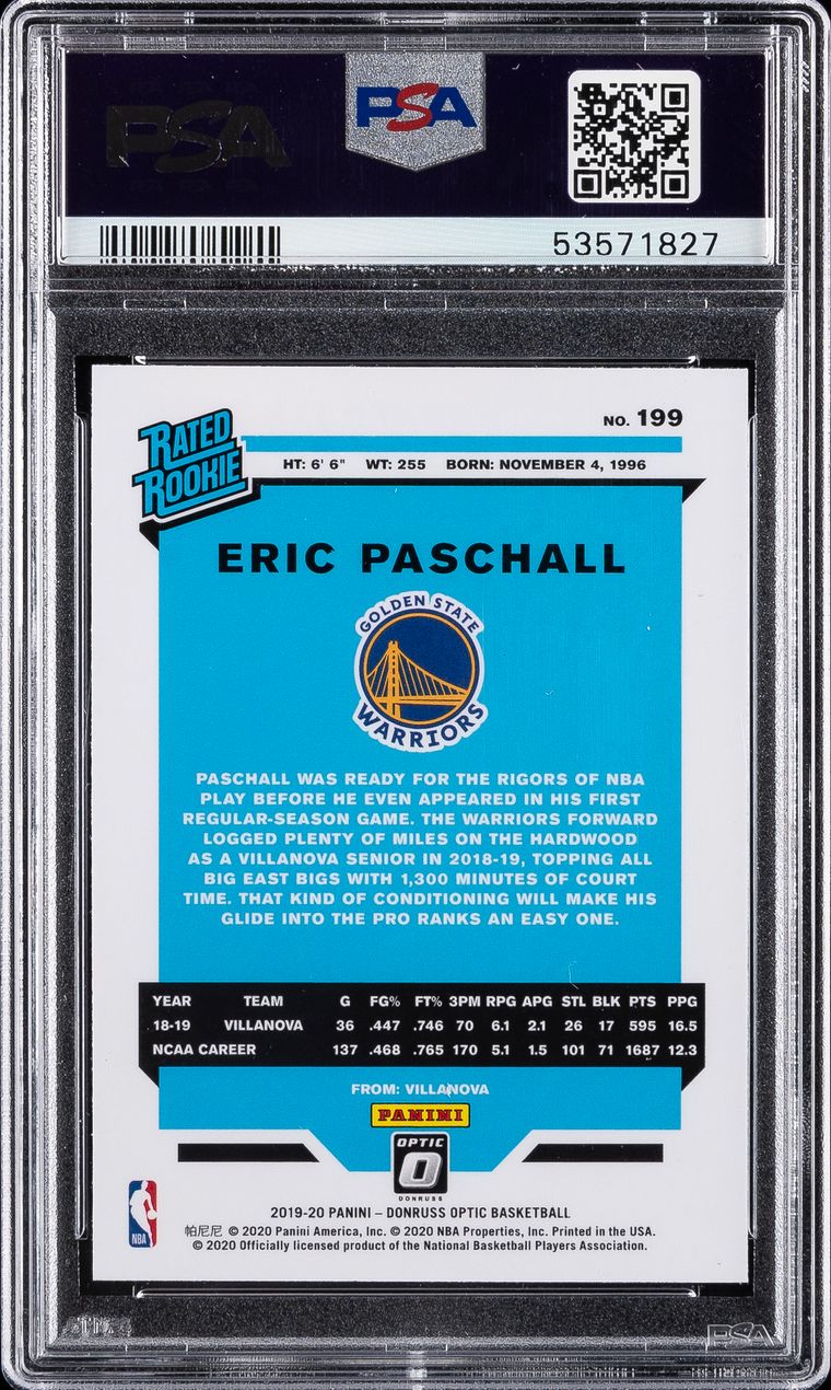 2019 PANINI DONRUSS OPTIC #199 ERIC PASCHALL ROOKIE RC PSA 10