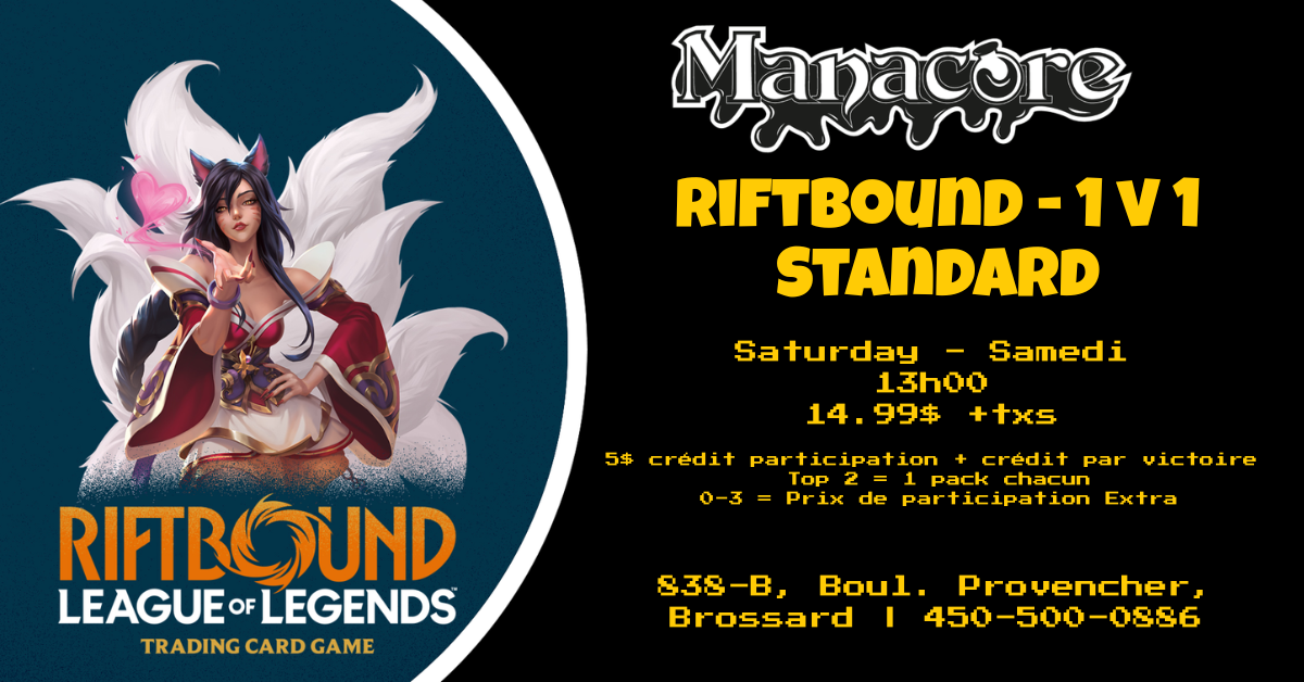 26/09/2026 -  Riftbound Samedis 1v1 - Compétitif