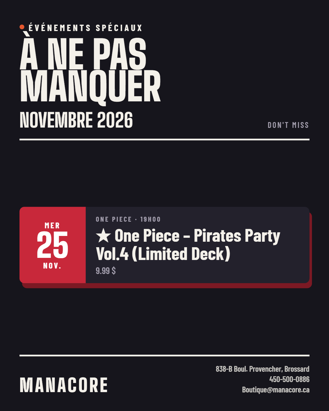 25 Novembre 2026 / Pirate Party - One Piece - Limited Deck Battle Format