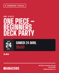 Affiche de la Beginners Deck Party One Piece Card Game chez Manacore, le samedi 24 avril 2027 à 19h00
