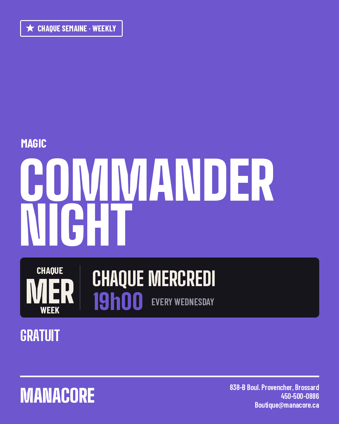 Weekly - Mercredi - Magic: The Gathering - Commander Night