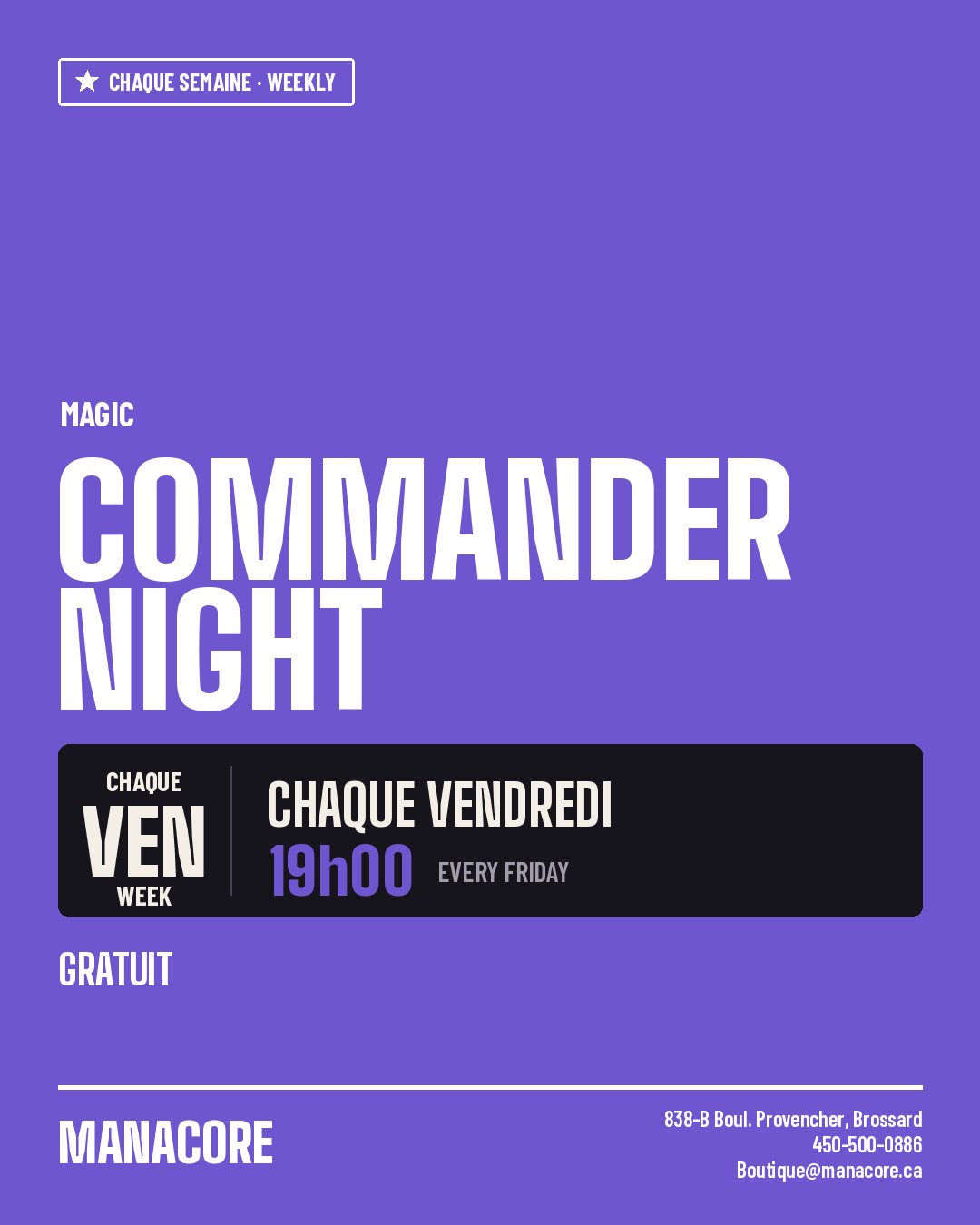Weekly - Vendredi - Magic: The Gathering - Commander Night